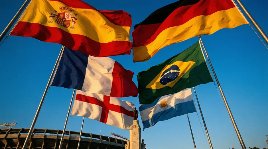 Écran affichant les cotes des équipes favorites pour la Coupe du Monde 2026 avec drapeaux nationaux