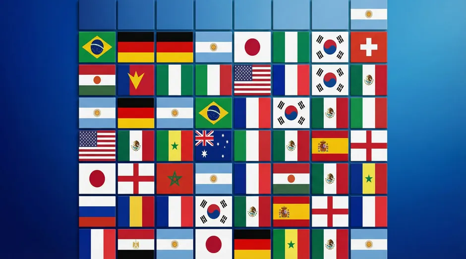 Mosaïque des drapeaux des 48 nations qualifiées pour la Coupe du Monde 2026