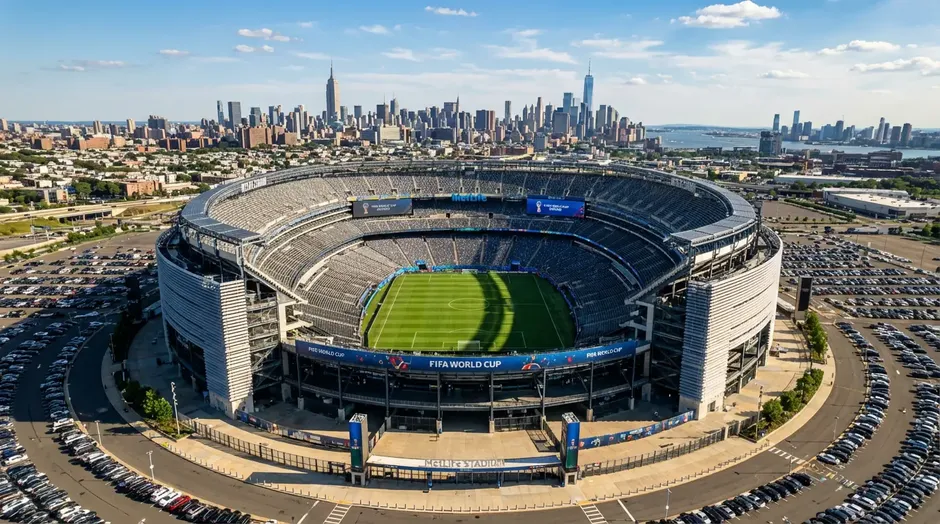 Vue aérienne du MetLife Stadium en préparation pour la finale de la Coupe du Monde 2026
